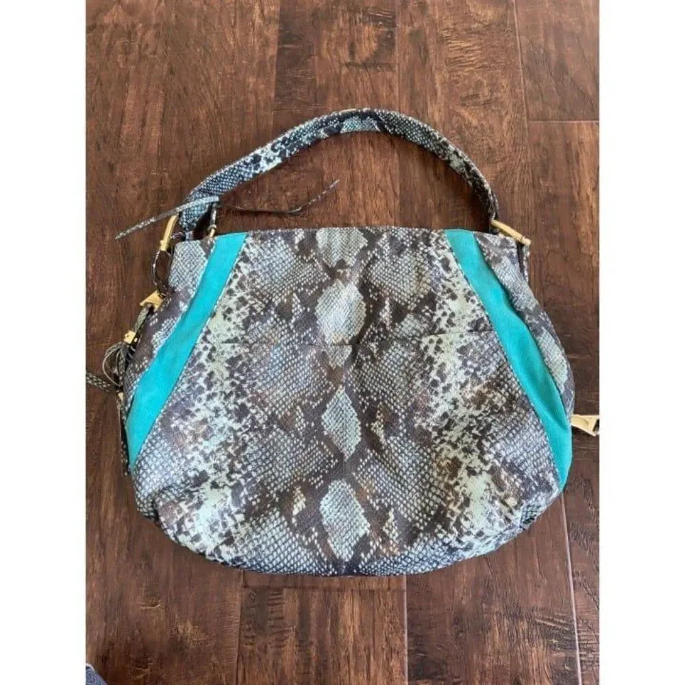 AIMEE KESTENBERG SNAKESKIN VEGAN LEATHER w Turquoise Shoulder Bag-Like New Condi
